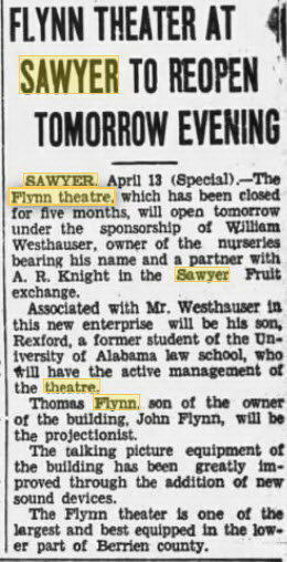 Flynn Theatre - 13 Apr 1935 New Management